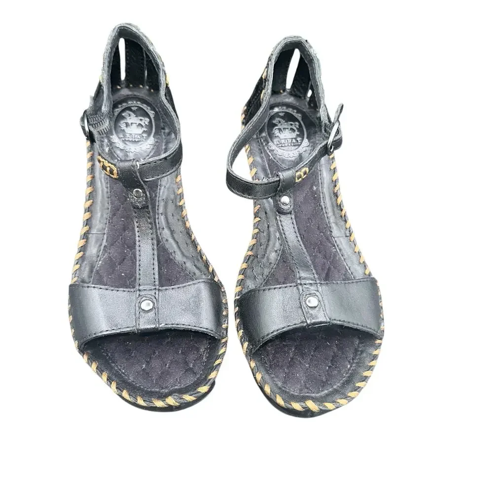 Ariat Leather Wedge Sandals 7.5 B Black Stitch Detail Comfort Slingback